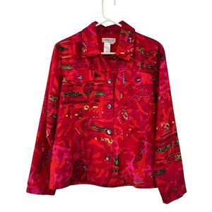 Coldwater Creek Silk Blend Jacket Women’s S Red Multicolor Lined Button Front